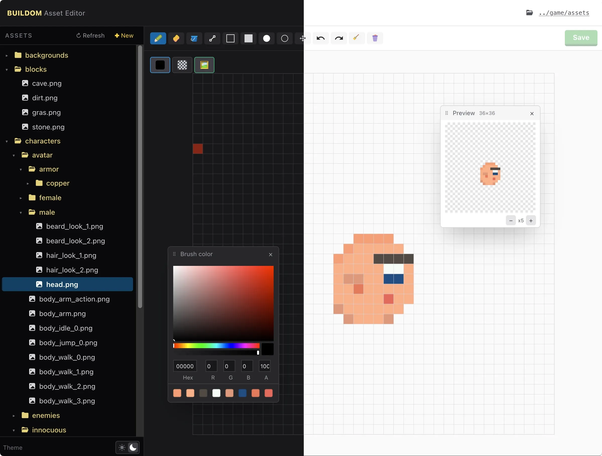 Dark and light mode support in the pixel editor