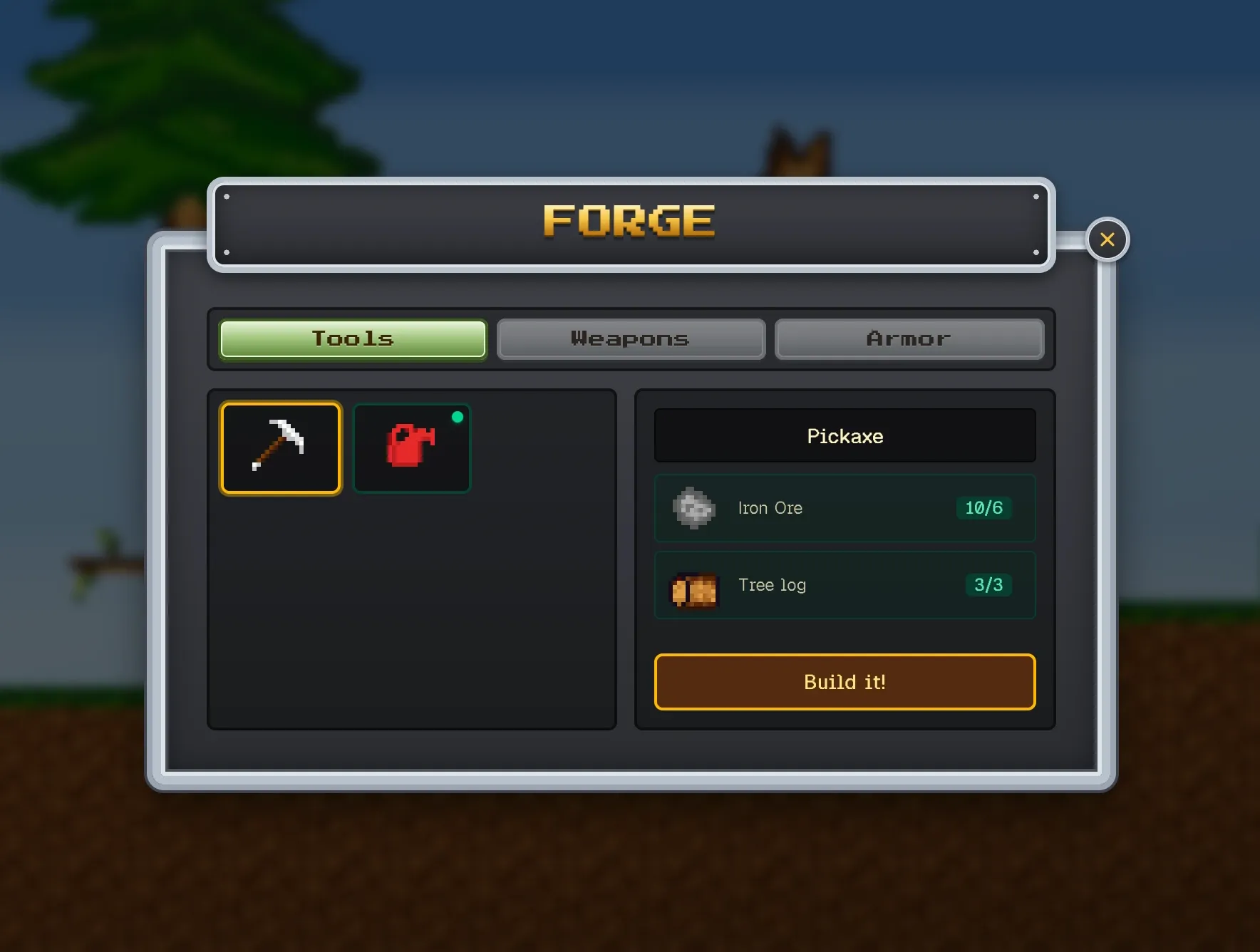 The new anvil with the crafting dialog open