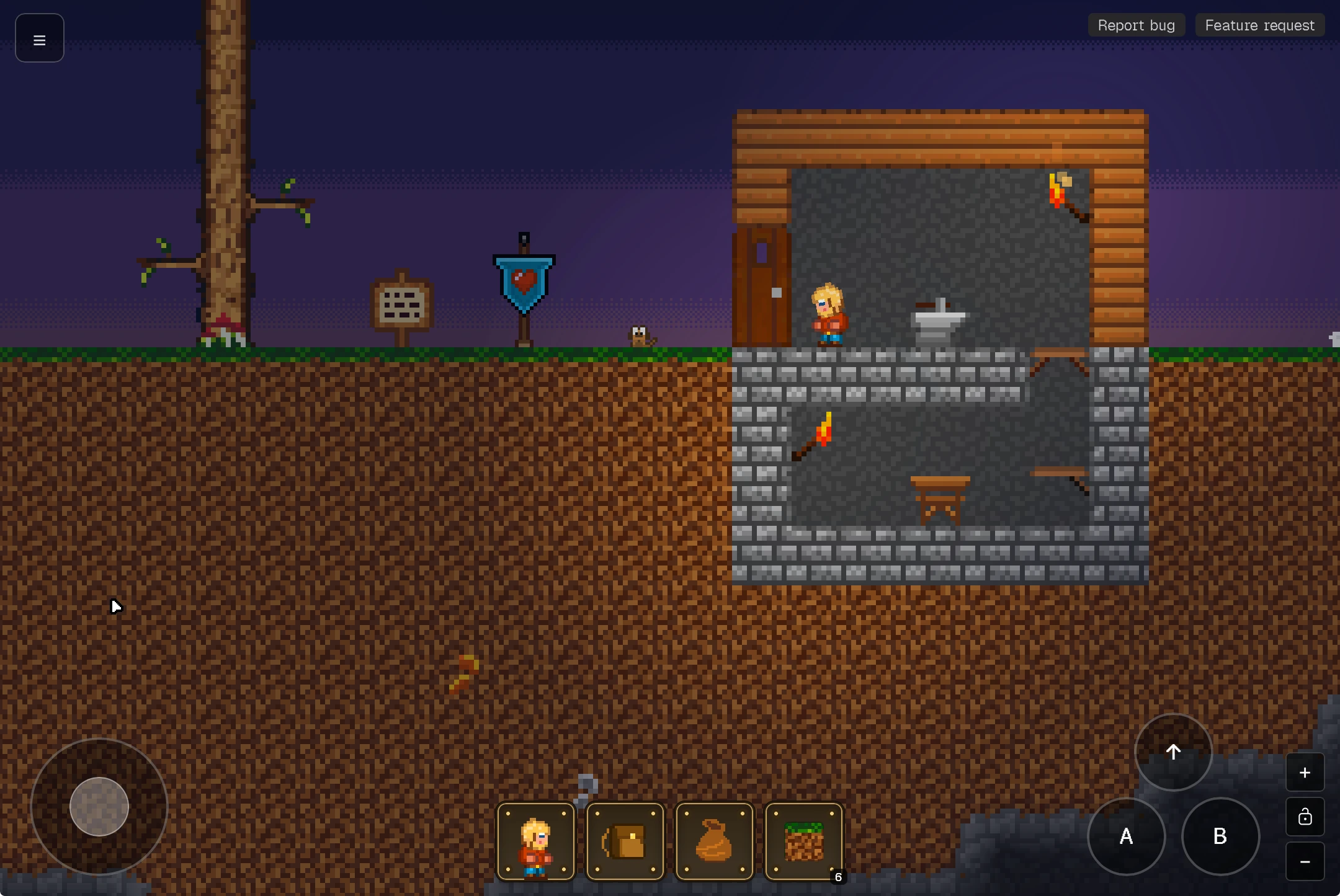 Buildom on a phone screen showing touch controls